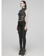 Punk Rave Black Gothic Punk Metal Eyelets Patterned Mesh Vest Top for Women