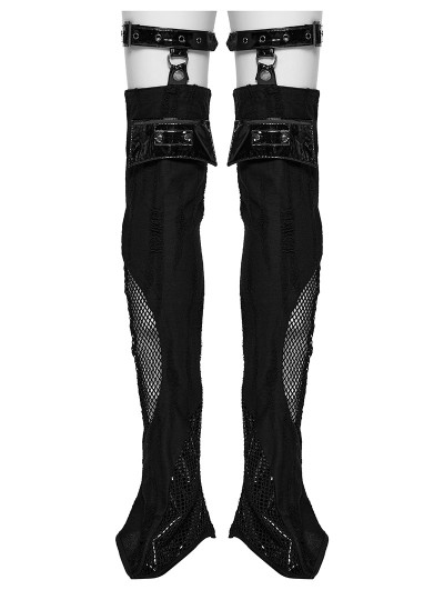 Punk Rave Black Gothic Punk Perspective Long Leg Warmers for Women