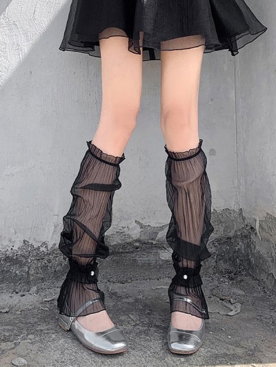 Black Gothic Lolita Puffed Mesh Leg Sleeves Socks