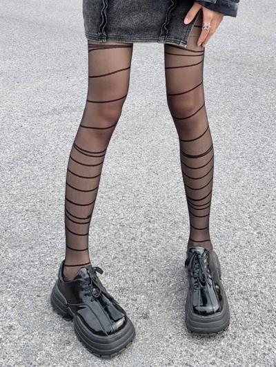 Black Gothic Sexy Sheer Horizontal Striped Fashion Tights