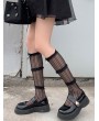 Black Gothic Ruffle Trim Bow Pearl Striped Knee Socks