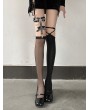 Black Gothic Punk Studded Garter Lace-Up Asymmetric Stockings