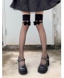 Black Gothic Velvet Bow Over-the-Knee Sheer Polka Dot Socks