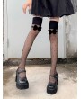 Black Gothic Velvet Bow Over-the-Knee Sheer Polka Dot Socks