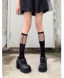 Black Gothic Faux Suspender Print Patchwork Knee Socks