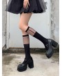 Black Gothic Faux Suspender Print Patchwork Knee Socks