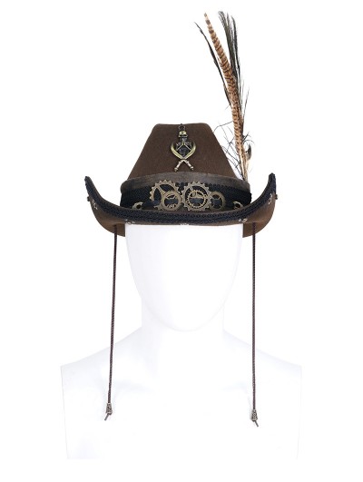 Devil Fashion Brown Steampunk Cowboy Feather Hat for Men