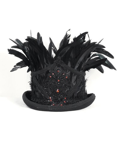 Devil Fashion Black Retro Gothic Feather Embellished Top Hat for Men