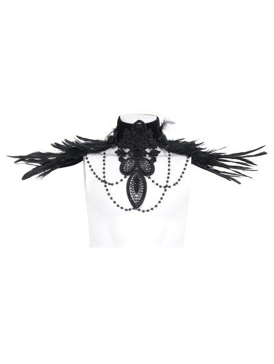 Devil Fashion Black Gothic Vintage Feather Fur Beaded Collar for Men