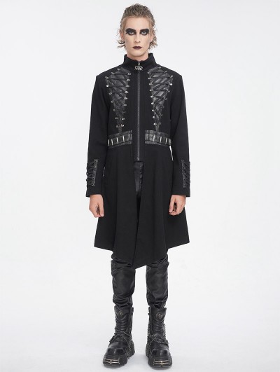 Devil Fashion Black Gothic Punk Zip Up Faux Leather Spliced Jacket for Men