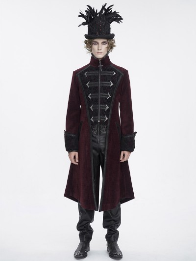 Devil Fashion Wine Red Gothic Vintage Pattern Party Swallowtail Jacket for Men