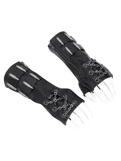 Devil Fashion Black Gothic Punk Lace-Up Chain Gloves for Men