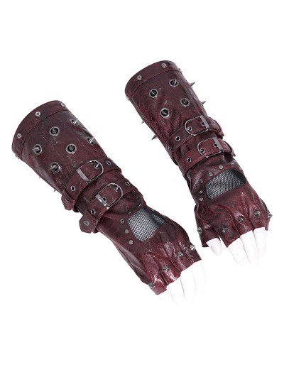 Devil Fashion Wide Red Gothic Punk Spiked Rivet Belt Gloves for Men
