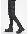 Devil Fashion Black and Silver Studded Punk Gothic Leather Fitted Pants for Men