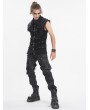 Devil Fashion Black and Silver Studded Punk Gothic Leather Fitted Pants for Men