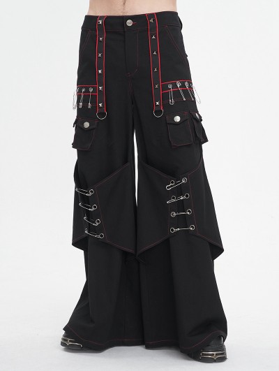 Devil Fashion Black Gothic Stylish Cyberpunk Baggy Wide Leg Pants for Men