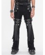 Devil Fashion Black Gothic Punk Decadent Studded Chain Tassel Flared Pants for Men