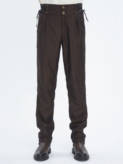 Devil Fashion Wine Red Steampunk Retro Straight Striped Long Fit Party Pants for Men