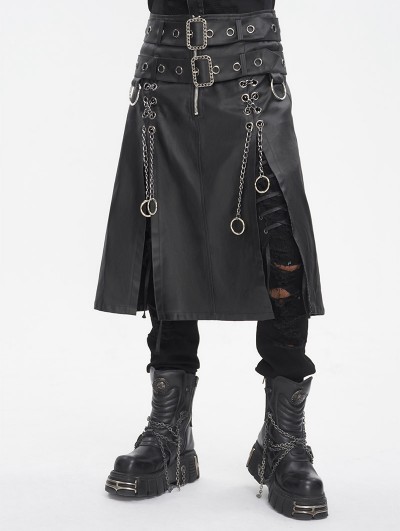 Devil Fashion Black Gothic Punk Rock Buckled Double Slit Skirt for Men