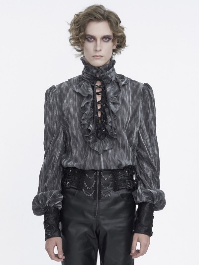 Devil Fashion Retro Gothic Ruffled Lace-Up Long Sleeve Shirt for Men