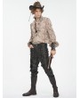 Devil Fashion Coffee Retro Steampunk Ruffled Lace-Up Long Sleeve Shirt for Men