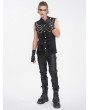 Devil Fashion Black Gothic Punk Distressed Net Splicing Sleeveless Shirt for Men