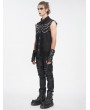 Devil Fashion Black Gothic Punk Distressed Net Splicing Sleeveless Shirt for Men