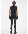 Devil Fashion Black Gothic Punk Distressed Net Splicing Sleeveless Shirt for Men