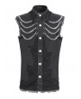 Devil Fashion Black Gothic Punk Distressed Net Splicing Sleeveless Shirt for Men