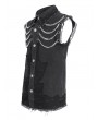 Devil Fashion Black Gothic Punk Distressed Net Splicing Sleeveless Shirt for Men