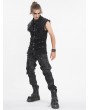 Devil Fashion Black Gothic Punk Net Eyelet Sleeveless Shirt for Men