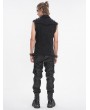 Devil Fashion Black Gothic Punk Net Eyelet Sleeveless Shirt for Men