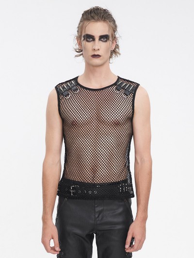Devil Fashion Black Gothic Punk Casual See Through Fishnet Vest Top for Men