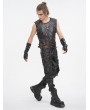 Devil Fashion Black Gothic Punk Spiked Faux Leather Zip-Up Waistcoat for Men