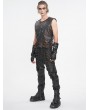 Devil Fashion Black Gothic Punk Spiked Faux Leather Zip-Up Waistcoat for Men