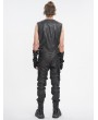 Devil Fashion Black Gothic Punk Spiked Faux Leather Zip-Up Waistcoat for Men