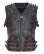 Devil Fashion Black Gothic Punk Spiked Faux Leather Zip-Up Waistcoat for Men