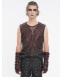 Devil Fashion Wine Red Gothic Punk Spiked Faux Leather Zip-Up Waistcoat for Men