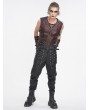 Devil Fashion Wine Red Gothic Punk Spiked Faux Leather Zip-Up Waistcoat for Men