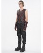 Devil Fashion Wine Red Gothic Punk Spiked Faux Leather Zip-Up Waistcoat for Men