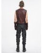 Devil Fashion Wine Red Gothic Punk Spiked Faux Leather Zip-Up Waistcoat for Men