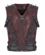 Devil Fashion Wine Red Gothic Punk Spiked Faux Leather Zip-Up Waistcoat for Men