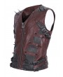 Devil Fashion Wine Red Gothic Punk Spiked Faux Leather Zip-Up Waistcoat for Men