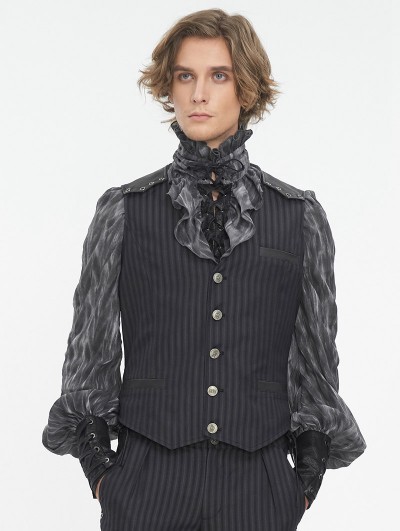 Devil Fashion Black Vintage Gothic Classic Striped V-Neck Waistcoat for Men