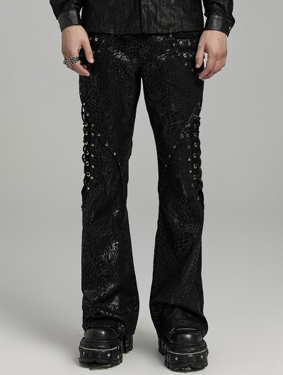 Punk Rave Black Printed Gothic Punk Personalized Splicing Flare Pants for Men