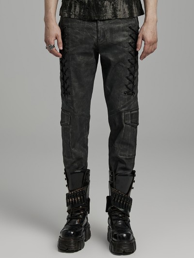 Punk Rave Grey Gothic Men's Punk Distressed Fitted Pants for Men