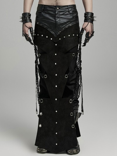 Punk Rave Black Gothic Punk Triangular Hollow Out Chain Long Skirt for Men