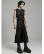 Punk Rave Black Gothic Punk Asymmetrical Buckle Pleated Skirt for Men