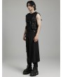 Punk Rave Black Gothic Punk Asymmetrical Buckle Pleated Skirt for Men