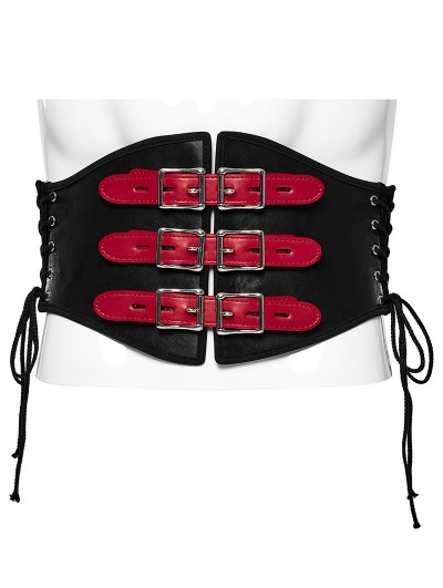 Punk Rave Black and Red Gothic Punk Drawstring Underbust Corset Waistband for Men